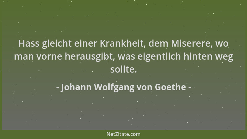 Johann Wolfgang von Goethe - Hass gleicht einer Krankheit, dem Miserere, wo man vorne herausgibt, was eigentlich hinten weg...