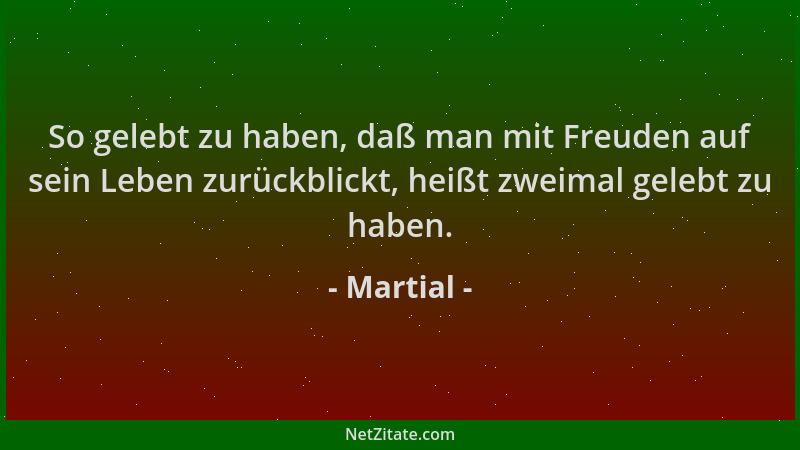 Martial - So gelebt zu haben, daß man mit Freuden auf sein Leben zurückblickt, heißt zweimal gelebt zu haben....
