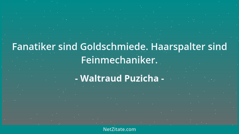 Waltraud Puzicha - Fanatiker sind Goldschmiede. Haarspalter sind Feinmechaniker....