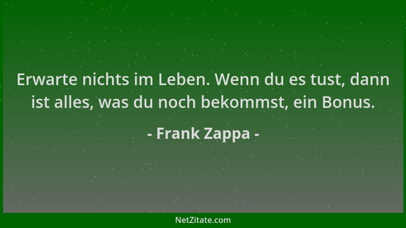 Frank Zappa - Erwarte nichts im Leben. Wenn du es tust, dann ist alles, was du noch bekommst, ein Bonus....