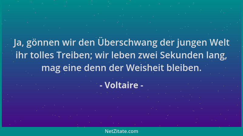 Voltaire - Ja, gönnen wir den Überschwang der jungen Welt ihr tolles Treiben; wir leben zwei Sekunden lang, mag eine denn d...