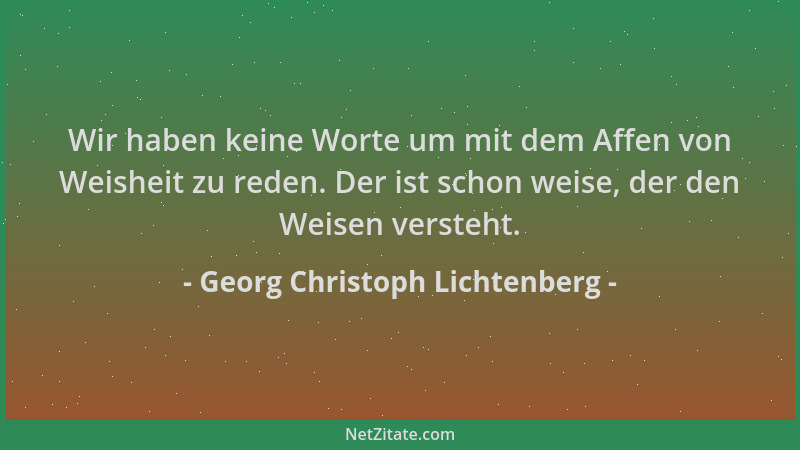 Georg Christoph Lichtenberg - Wir haben keine Worte um mit dem Affen von Weisheit zu reden. Der ist schon weise, der den We...