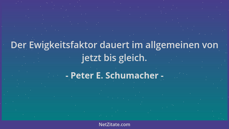 Peter E. Schumacher - Der Ewigkeitsfaktor dauert im allgemeinen von jetzt bis gleich....