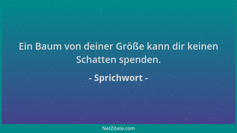 Sprichwort - Ein Baum von deiner Größe kann dir keinen Schatten spenden....