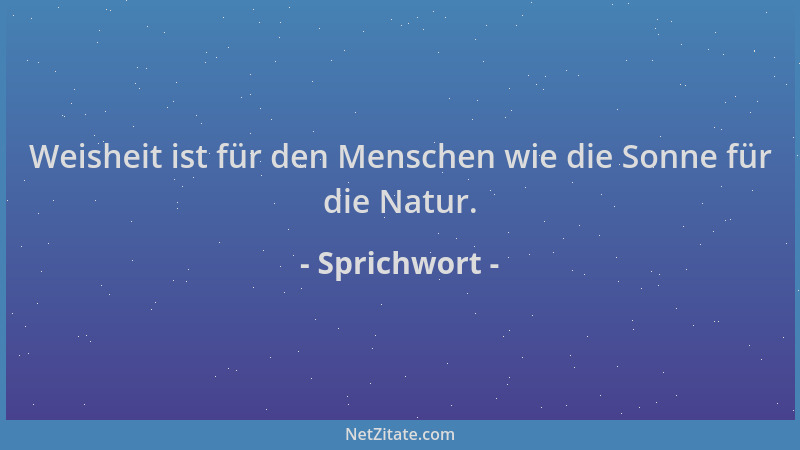Sprichwort - Weisheit ist für den Menschen wie die Sonne für die Natur....