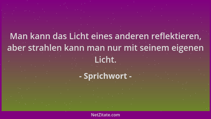 Sprichwort - Man kann das Licht eines anderen reflektieren, aber strahlen kann man nur mit seinem eigenen Licht....