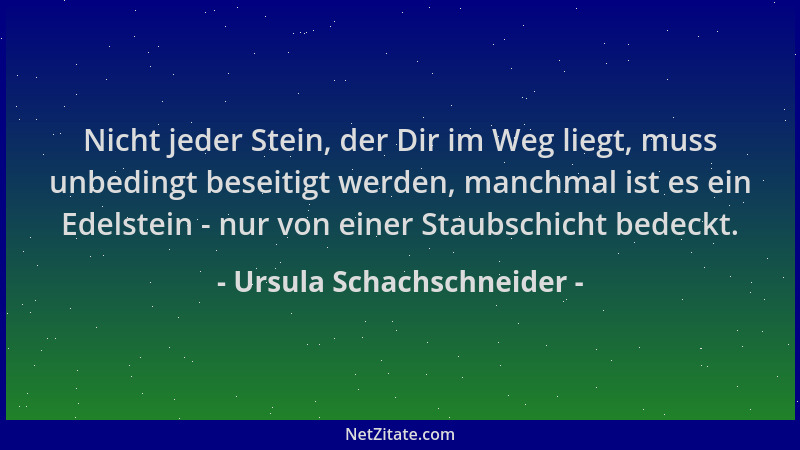 Ursula Schachschneider - Nicht jeder Stein, der Dir im Weg liegt, muss unbedingt beseitigt werden, manchmal ist es ein Edel...
