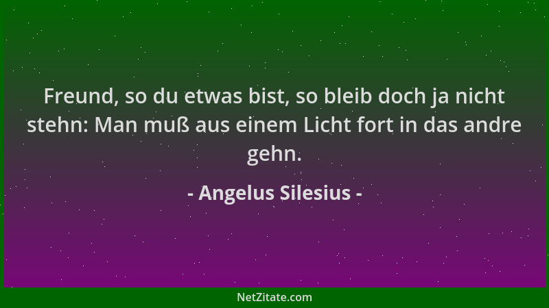 Angelus Silesius - Freund, so du etwas bist, so bleib doch ja nicht stehn: Man muß aus einem Licht fort in das andre gehn....
