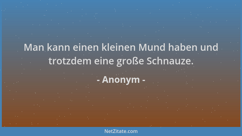 Anonym - Man kann einen kleinen Mund haben und trotzdem eine große Schnauze....