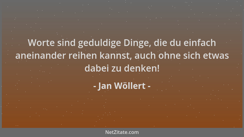 Jan Wöllert - Worte sind geduldige Dinge, die du einfach aneinander reihen kannst, auch ohne sich etwas dabei zu denken!...