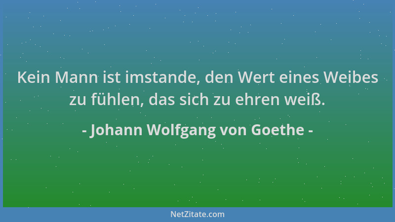 Johann Wolfgang von Goethe - Kein Mann ist imstande, den Wert eines Weibes zu fühlen, das sich zu ehren weiß....