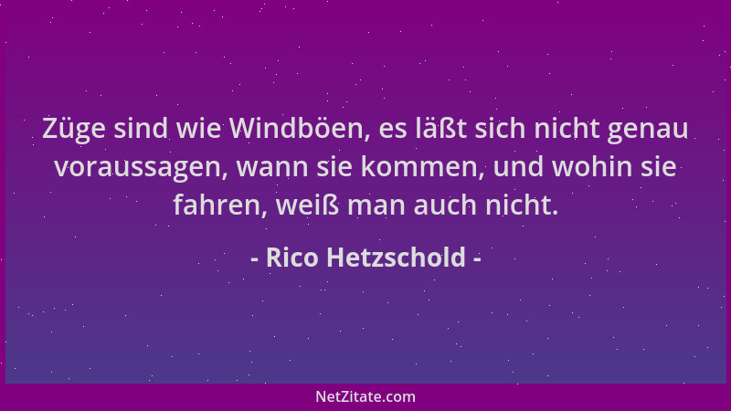 Rico Hetzschold - Züge sind wie Windböen, es läßt sich nicht genau voraussagen, wann sie kommen, und wohin sie fahren, weiß...