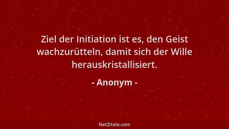 Anonym - Ziel der Initiation ist es, den Geist wachzurütteln, damit sich der Wille herauskristallisiert....