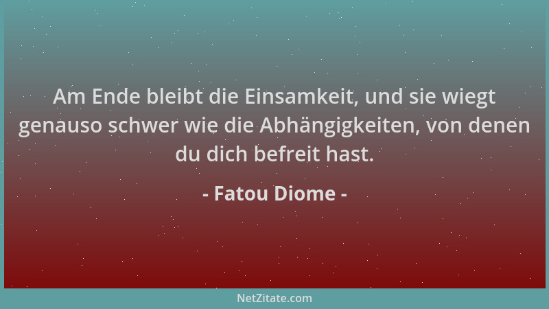 Fatou Diome - Am Ende bleibt die Einsamkeit, und sie wiegt genauso schwer wie die Abhängigkeiten, von denen du dich befreit...