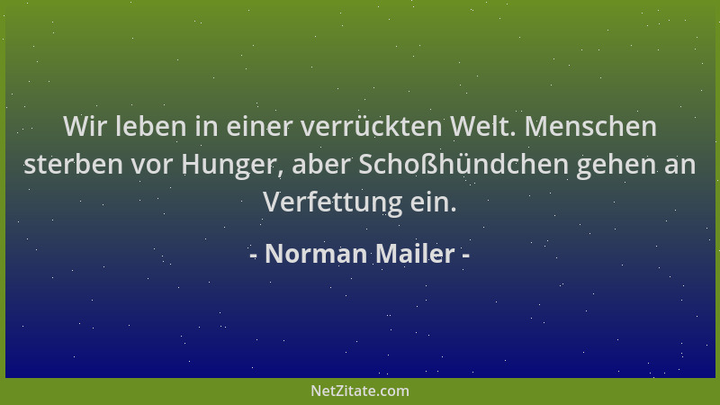 Norman Mailer - Wir leben in einer verrückten Welt. Menschen sterben vor Hunger, aber Schoßhündchen gehen an Verfettung ein...