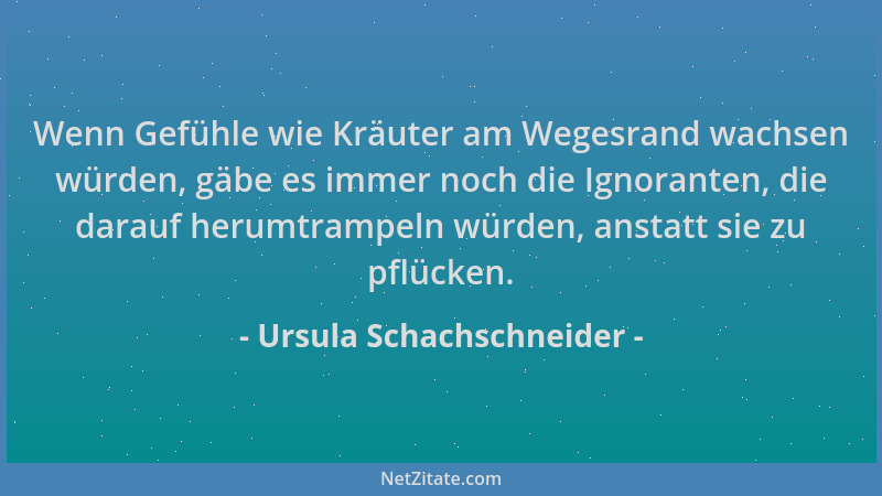 Ursula Schachschneider - Wenn Gefühle wie Kräuter am Wegesrand wachsen würden, gäbe es immer noch die Ignoranten, die darau...