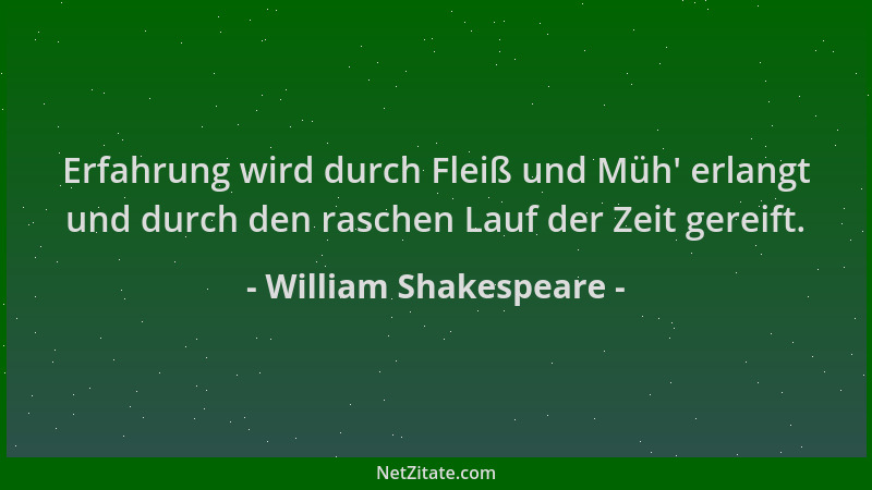 William Shakespeare - Erfahrung wird durch Fleiß und Müh ' erlangt und durch den raschen Lauf der Zeit gereift....
