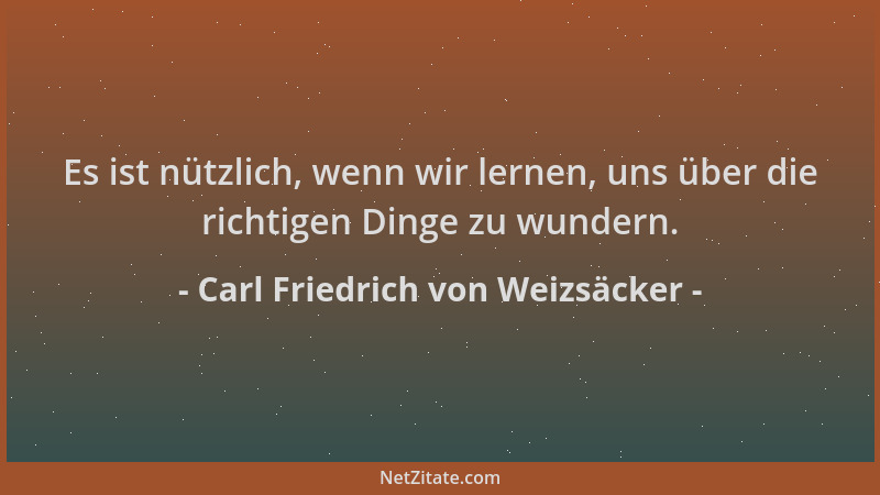 Carl Friedrich von Weizsäcker - Es ist nützlich, wenn wir lernen, uns über die richtigen Dinge zu wundern....