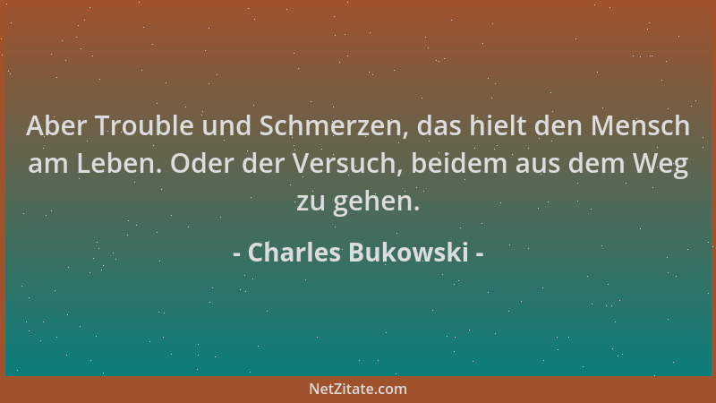 Charles Bukowski - Aber Trouble und Schmerzen, das hielt den Mensch am Leben. Oder der Versuch, beidem aus dem Weg zu gehen...