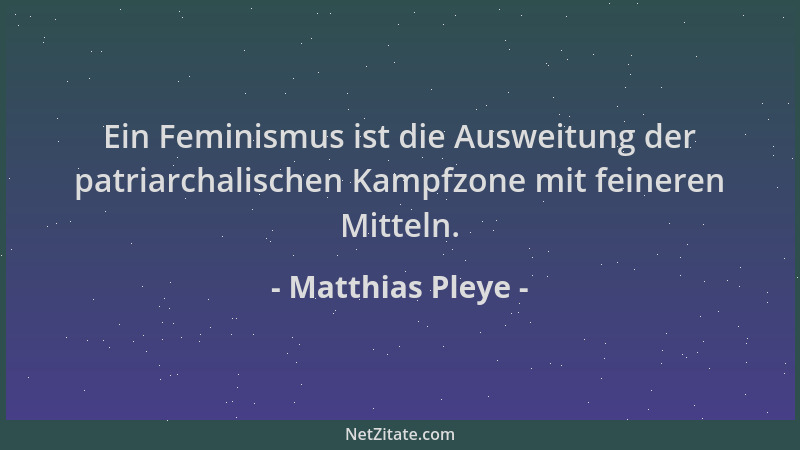 Matthias Pleye - Ein Feminismus ist die Ausweitung der patriarchalischen Kampfzone mit feineren Mitteln....