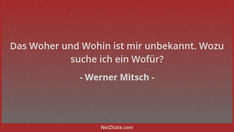 Werner Mitsch - Das Woher und Wohin ist mir unbekannt. Wozu suche ich ein Wofür?...