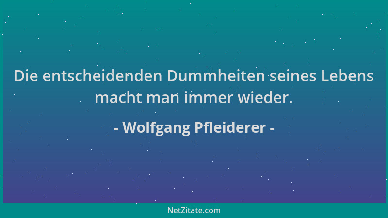 Wolfgang Pfleiderer - Die entscheidenden Dummheiten seines Lebens macht man immer wieder....