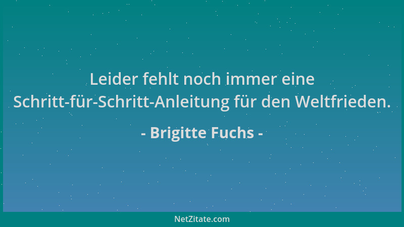 Brigitte Fuchs - Leider fehlt noch immer eine Schritt-für-Schritt-Anleitung für den Weltfrieden....