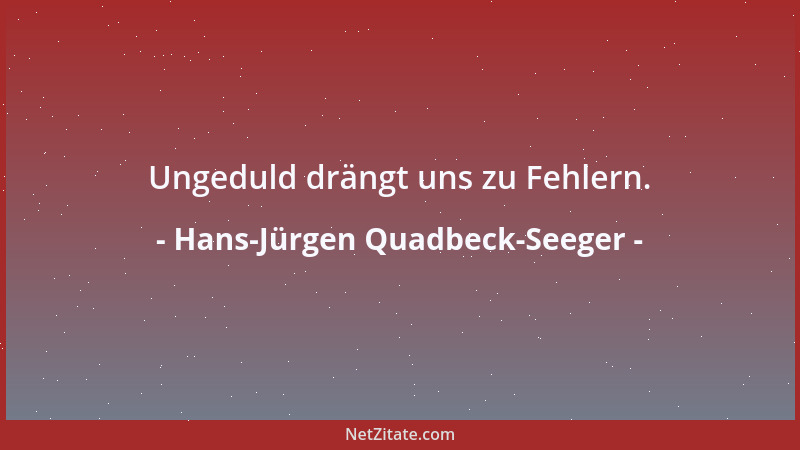 Hans-Jürgen Quadbeck-Seeger - Ungeduld drängt uns zu Fehlern....