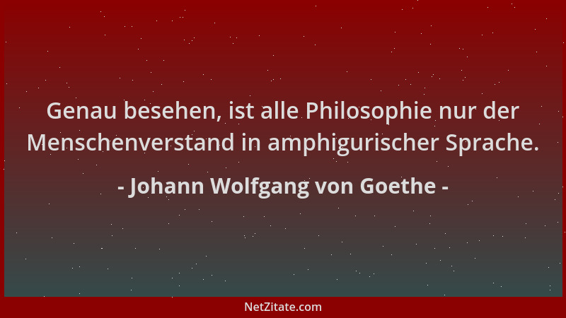 Johann Wolfgang von Goethe - Genau besehen, ist alle Philosophie nur der Menschenverstand in amphigurischer Sprache....