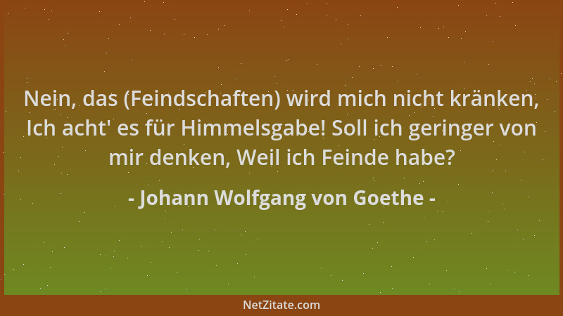 Johann Wolfgang von Goethe - Nein, das (Feindschaften) wird mich nicht kränken, Ich acht ' es für Himmelsgabe! Soll ich geri...