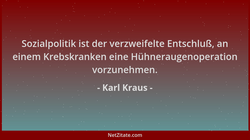 Karl Kraus - Sozialpolitik ist der verzweifelte Entschluß, an einem Krebskranken eine Hühneraugenoperation vorzunehmen....