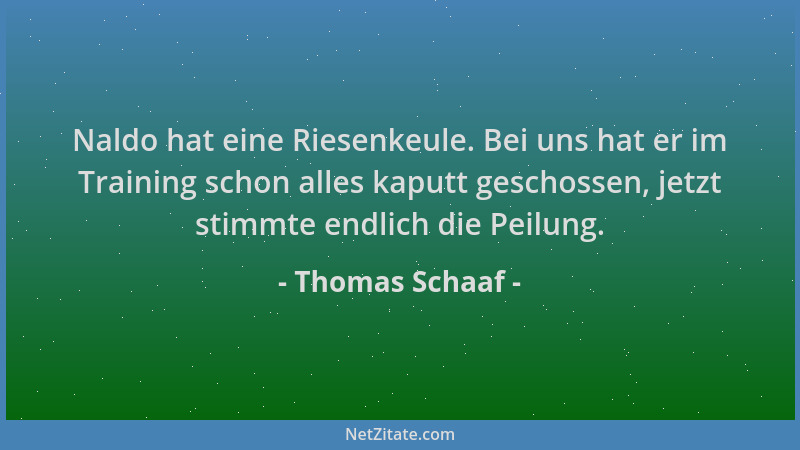 Thomas Schaaf - Naldo hat eine Riesenkeule. Bei uns hat er im Training schon alles kaputt geschossen, jetzt stimmte endlich...