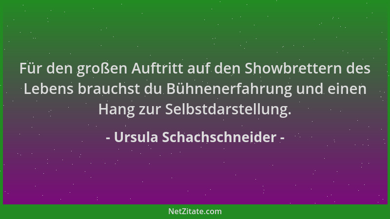 Ursula Schachschneider - Für den großen Auftritt auf den Showbrettern des Lebens brauchst du Bühnenerfahrung und einen Hang...
