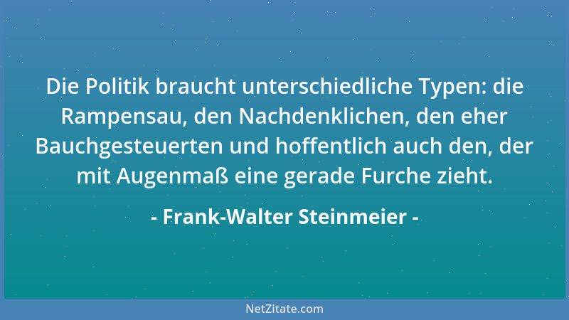 Frank-Walter Steinmeier - Die Politik braucht unterschiedliche Typen: die Rampensau, den Nachdenklichen, den eher Bauchgest...