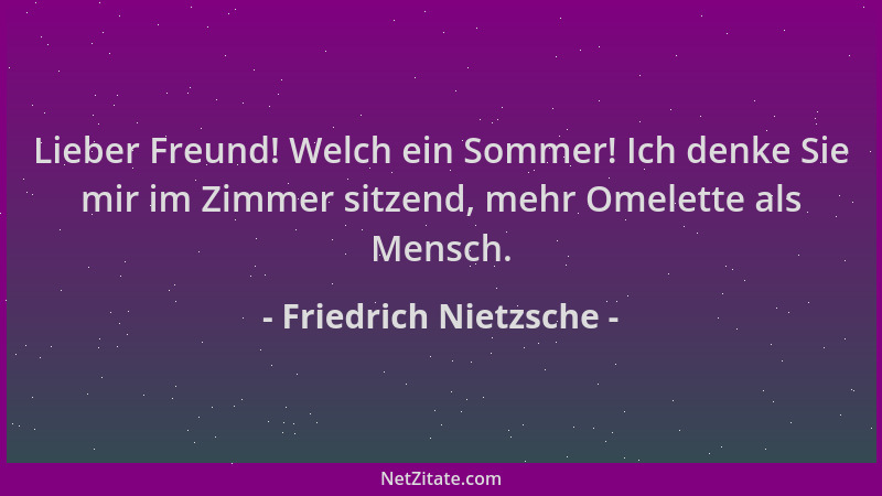 Friedrich Nietzsche - Lieber Freund! Welch ein Sommer! Ich denke Sie mir im Zimmer sitzend, mehr Omelette als Mensch....