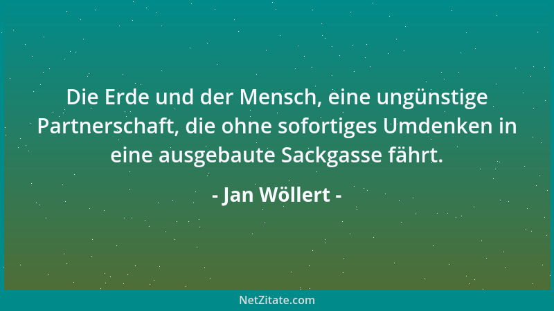 Jan Wöllert - Die Erde und der Mensch, eine ungünstige Partnerschaft, die ohne sofortiges Umdenken in eine ausgebaute Sackg...