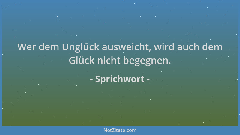 Sprichwort - Wer dem Unglück ausweicht, wird auch dem Glück nicht begegnen....