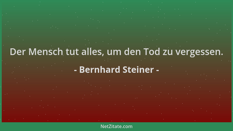 Bernhard Steiner - Der Mensch tut alles, um den Tod zu vergessen....