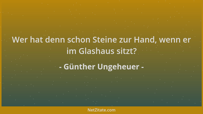 Günther Ungeheuer - Wer hat denn schon Steine zur Hand, wenn er im Glashaus sitzt?...
