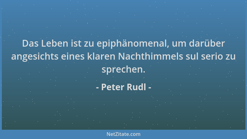 Peter Rudl - Das Leben ist zu epiphänomenal, um darüber angesichts eines klaren Nachthimmels sul serio zu sprechen....