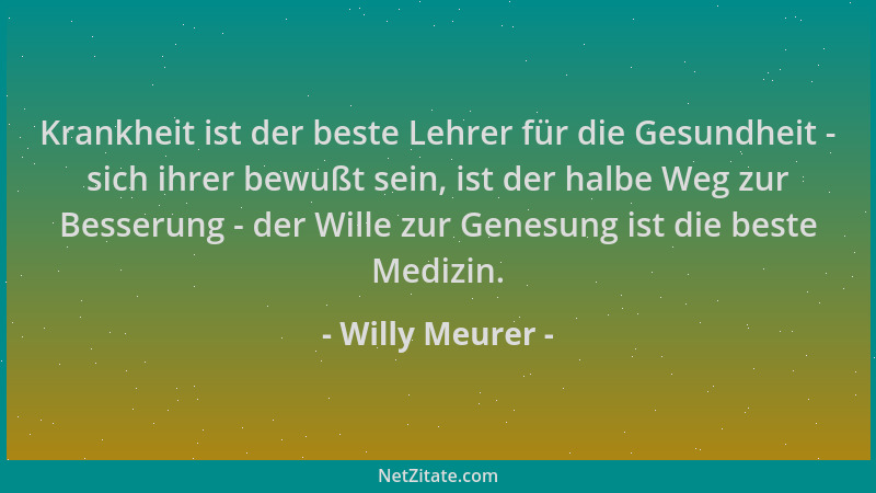 Willy Meurer - Krankheit ist der beste Lehrer für die Gesundheit - sich ihrer bewußt sein, ist der halbe Weg zur Besserung...