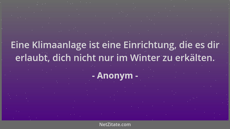 Anonym - Eine Klimaanlage ist eine Einrichtung, die es dir erlaubt, dich nicht nur im Winter zu erkälten....