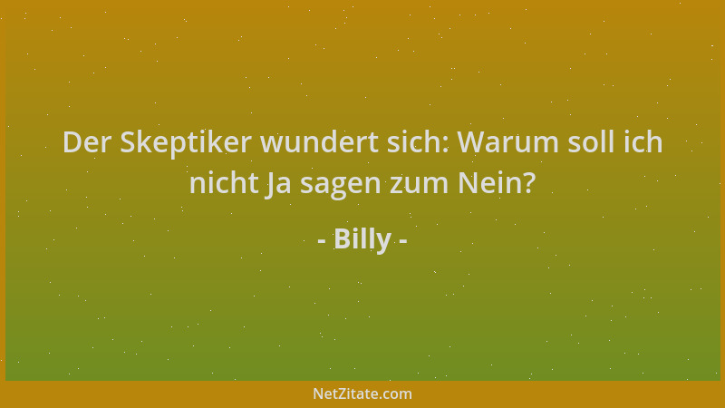 Billy - Der Skeptiker wundert sich: Warum soll ich nicht Ja sagen zum Nein?...