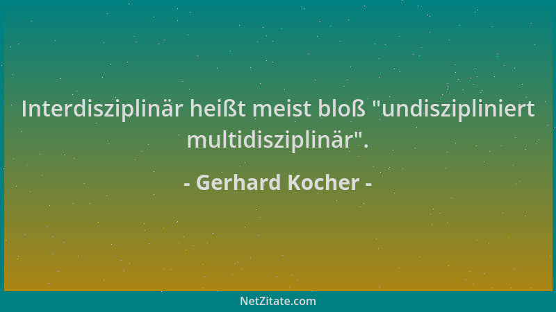 Gerhard Kocher - Interdisziplinär heißt meist bloß  "undiszipliniert multidisziplinär "....