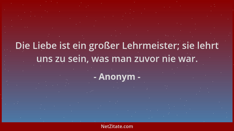 Anonym - Die Liebe ist ein großer Lehrmeister; sie lehrt uns zu sein, was man zuvor nie war....