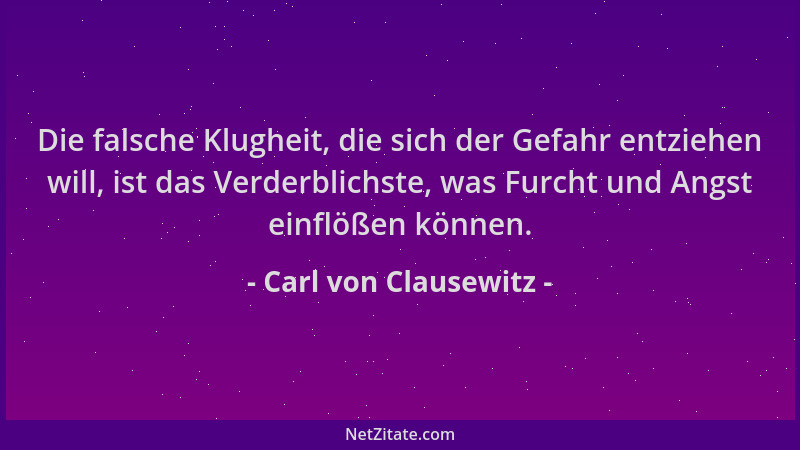 Carl von Clausewitz - Die falsche Klugheit, die sich der Gefahr entziehen will, ist das Verderblichste, was Furcht und Angs...