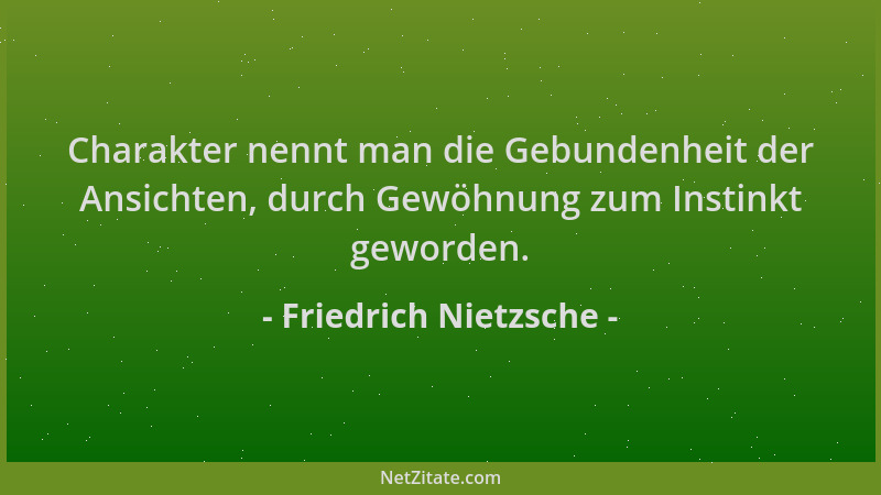 Friedrich Nietzsche - Charakter nennt man die Gebundenheit der Ansichten, durch Gewöhnung zum Instinkt geworden....