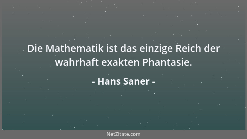Hans Saner - Die Mathematik ist das einzige Reich der wahrhaft exakten Phantasie....