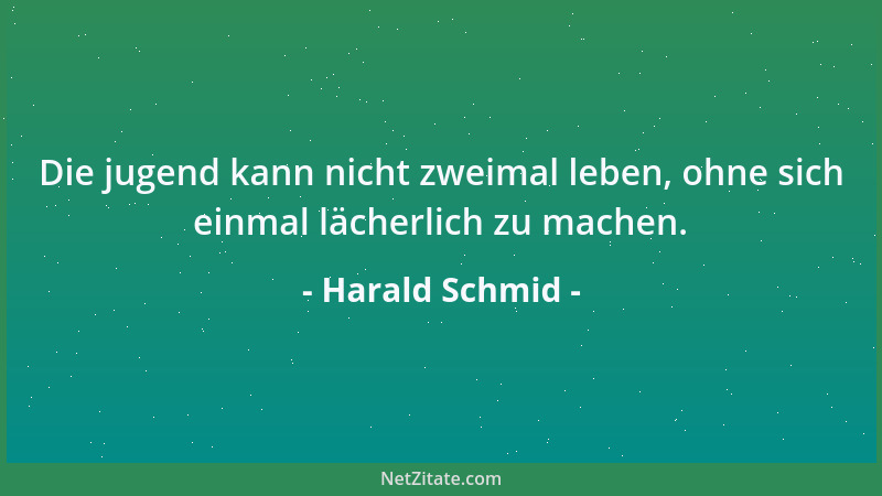 Harald Schmid - Die jugend kann nicht zweimal leben, ohne sich einmal lächerlich zu machen....