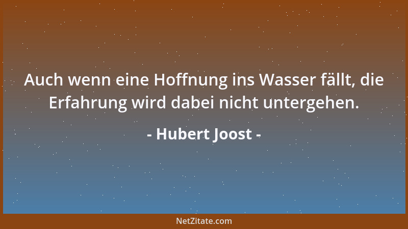 Hubert Joost - Auch wenn eine Hoffnung ins Wasser fällt, die Erfahrung wird dabei nicht untergehen....